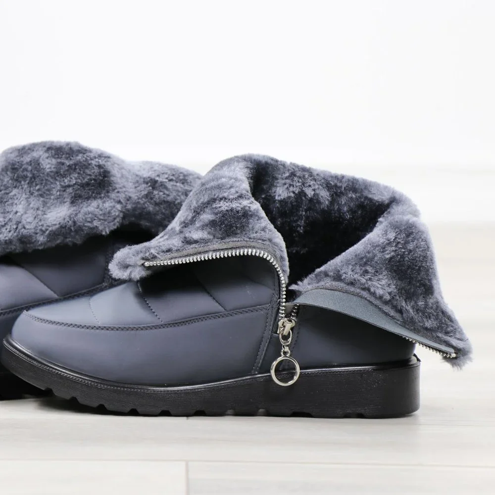 Rain Ankle Boots Weather Resistant Warm Synthetic Fluff Inside Grey - Picture 14 of 14